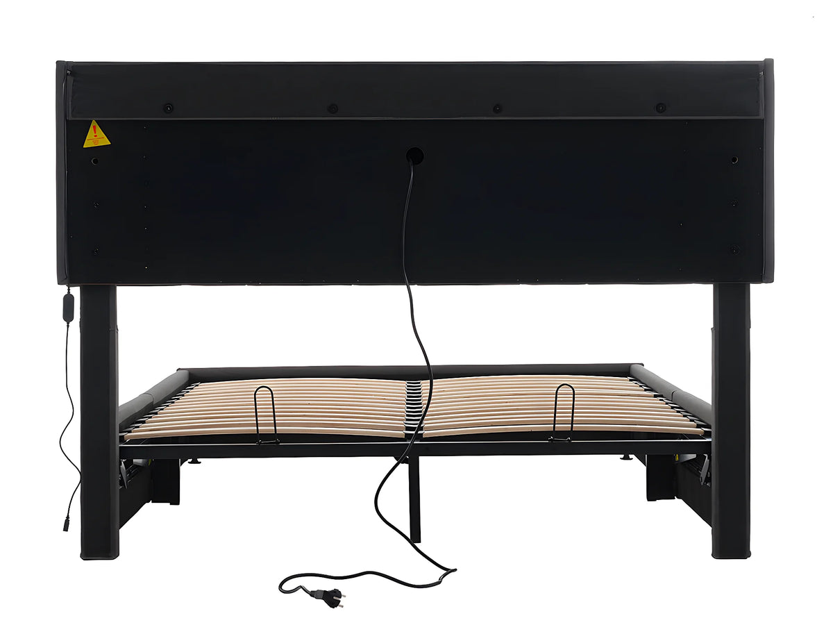 Lit Coffre 160x200 Bois Gris Capitonné avec Chevets, LED et Port USB — vue 6