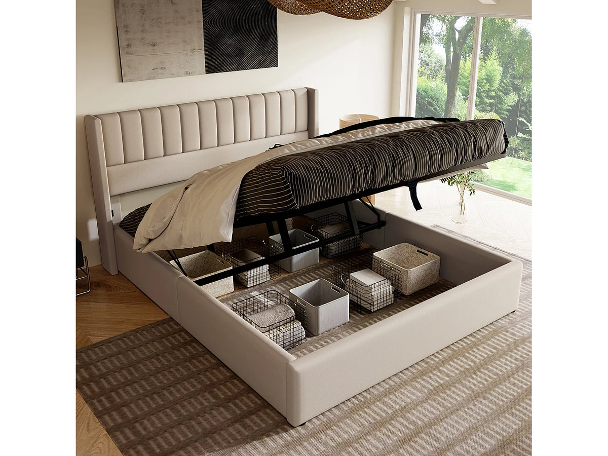 Lit Coffre 180x200 Tissu Lin Beige — vue 3