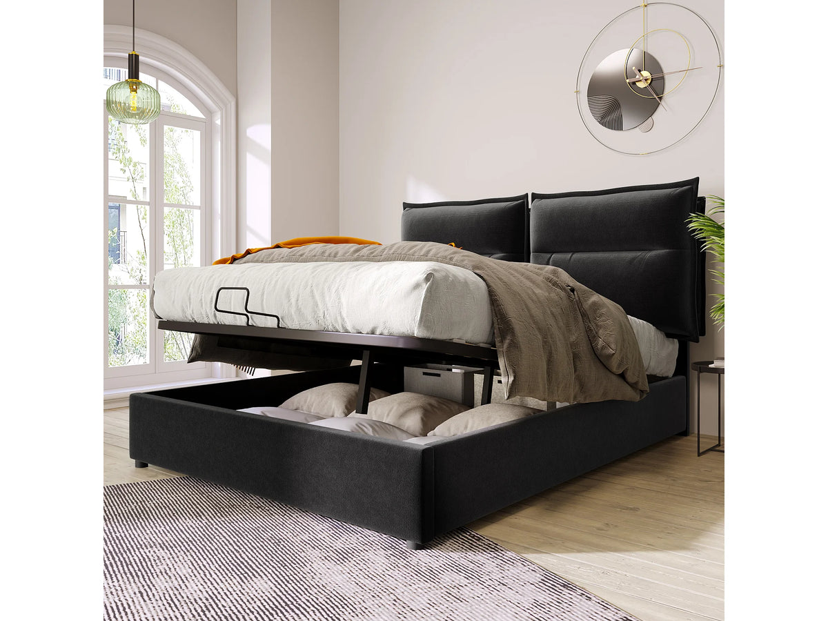 Lit Coffre 140x200 Velours Noir — vue 2