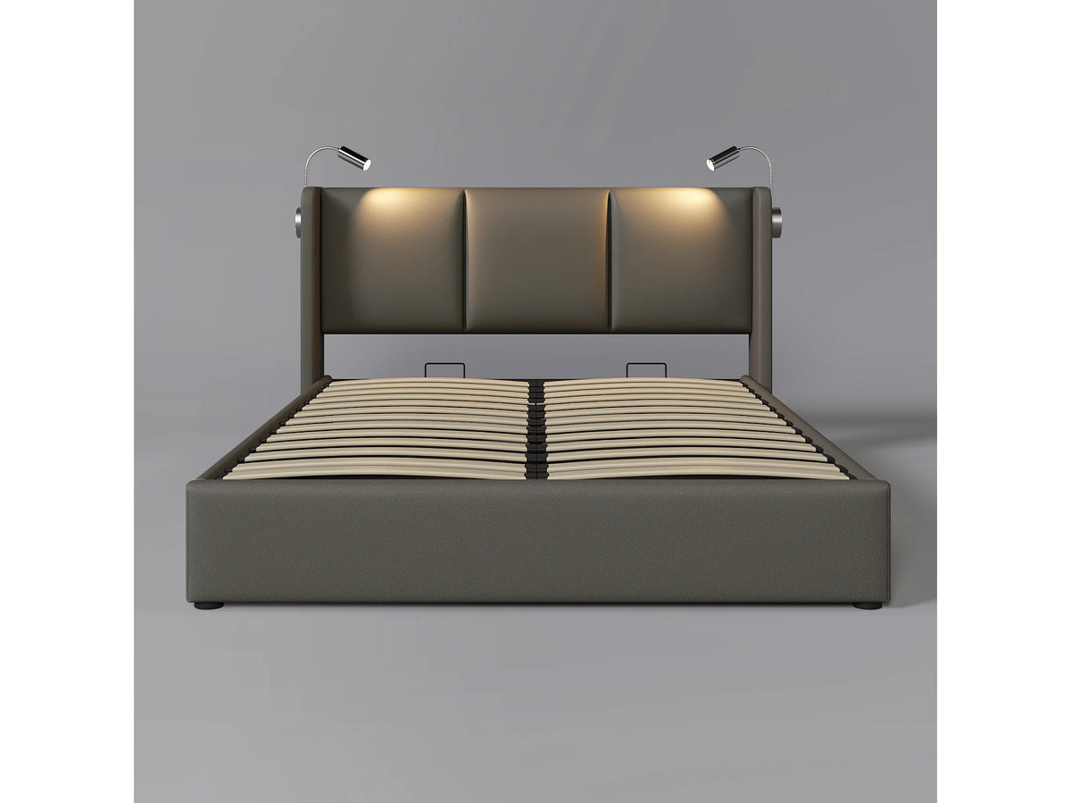 Lit Coffre 140x200 Bois Gris avec Tiroirs et Port USB — vue 6