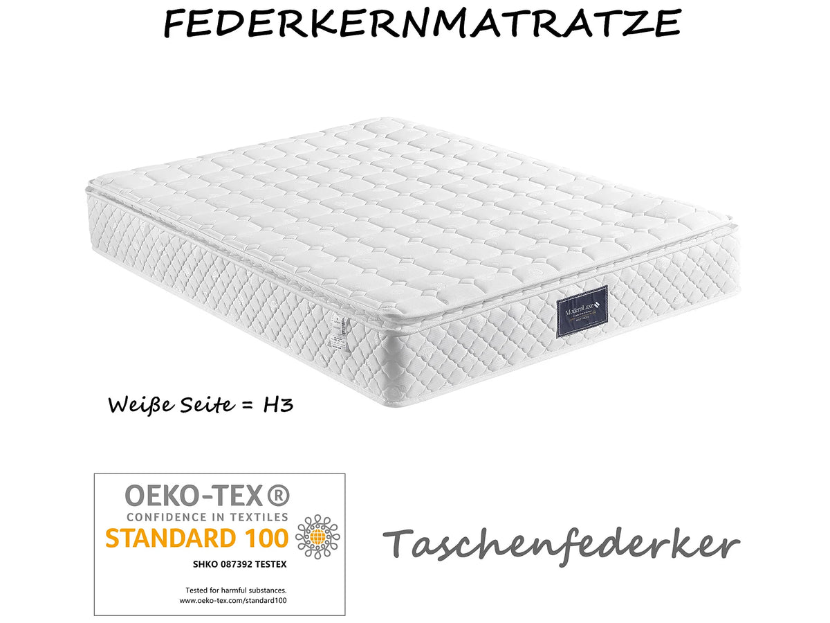 Lit Coffre 140x200 Simili Cuir Blanc avec Matelas et LED — vue 6