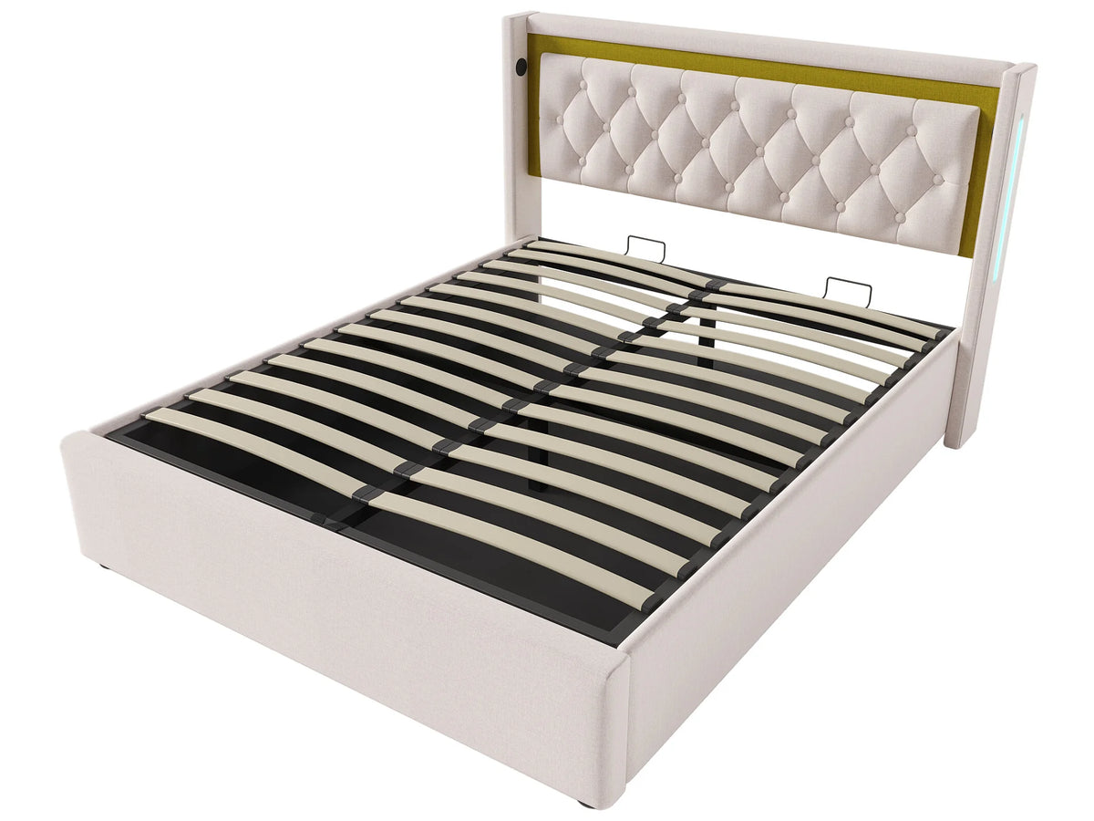 Lit Coffre 140x200 Métal Beige avec LED et Port USB — vue 10