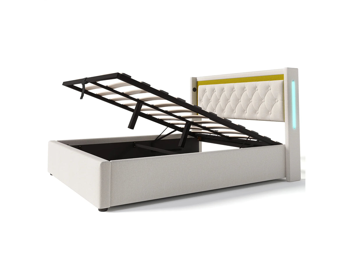 Lit Coffre 140x200 Métal Beige avec LED et Port USB — vue 7
