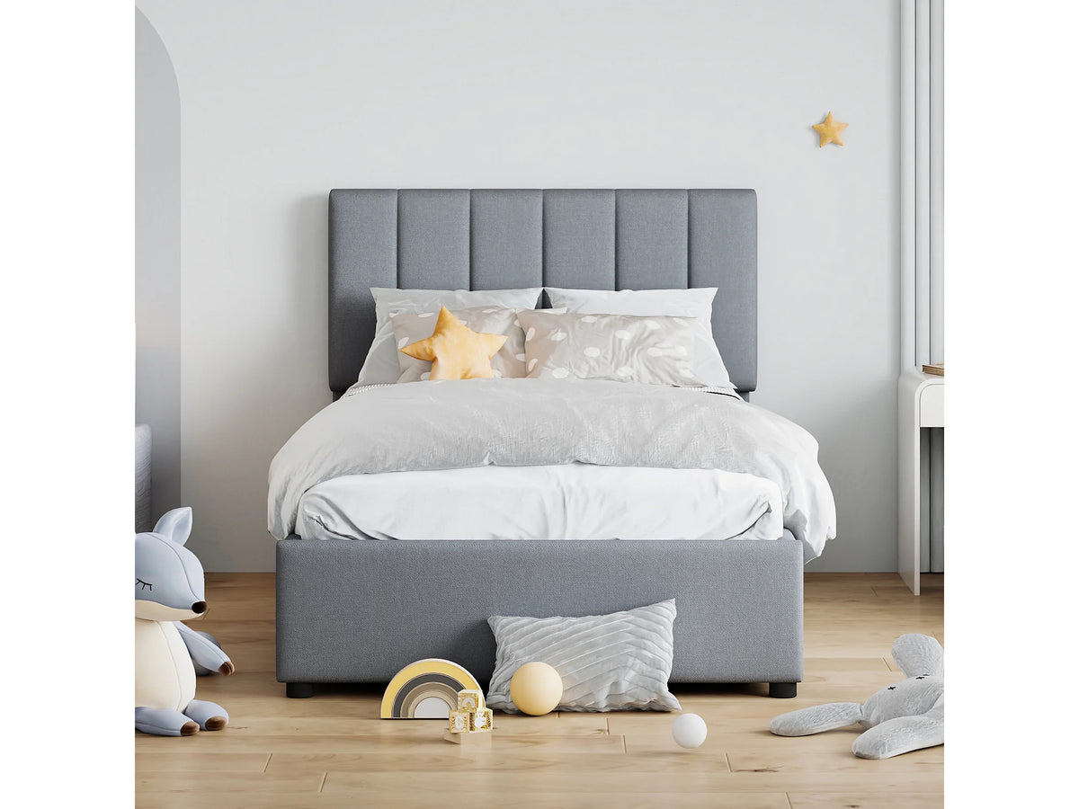 Lit Coffre 90x200 Tissu Lin Gris — vue 2