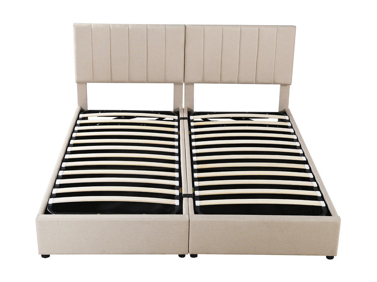 Lit Coffre 90x200 Tissu Lin Beige — vue 3
