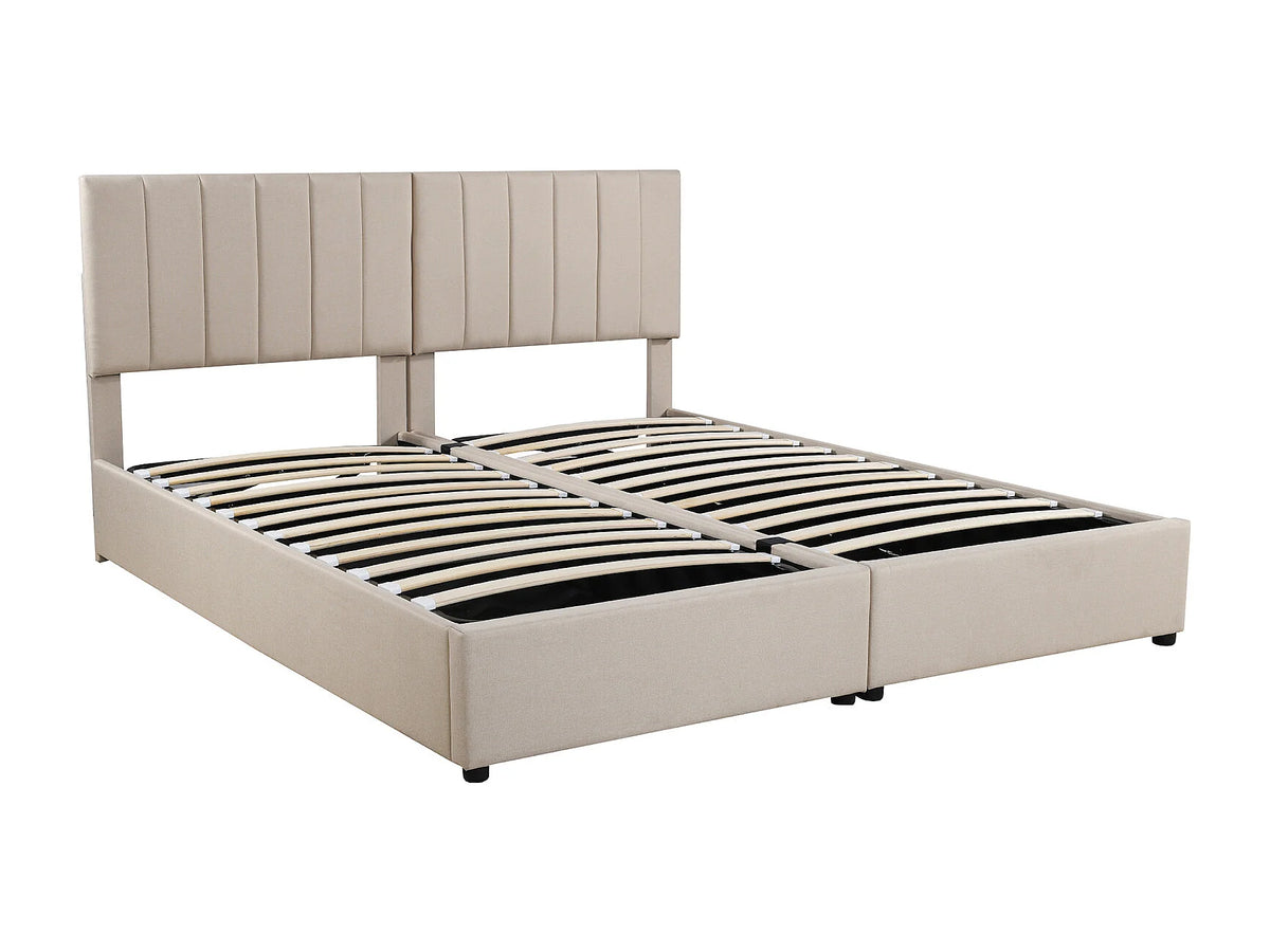 Lit Coffre 90x200 Tissu Lin Beige — vue 4