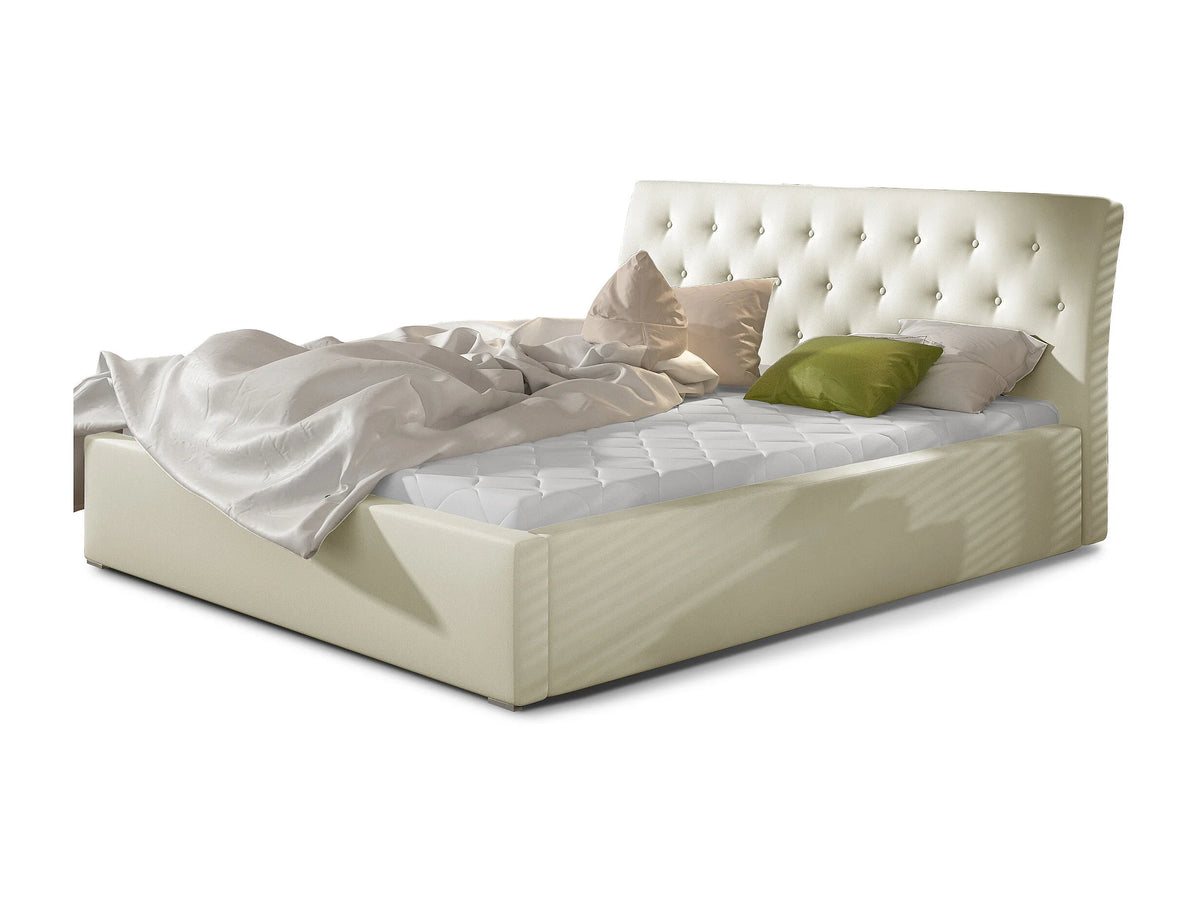 Lit Coffre 200x200 Simili Cuir Crème Capitonné — vue 4