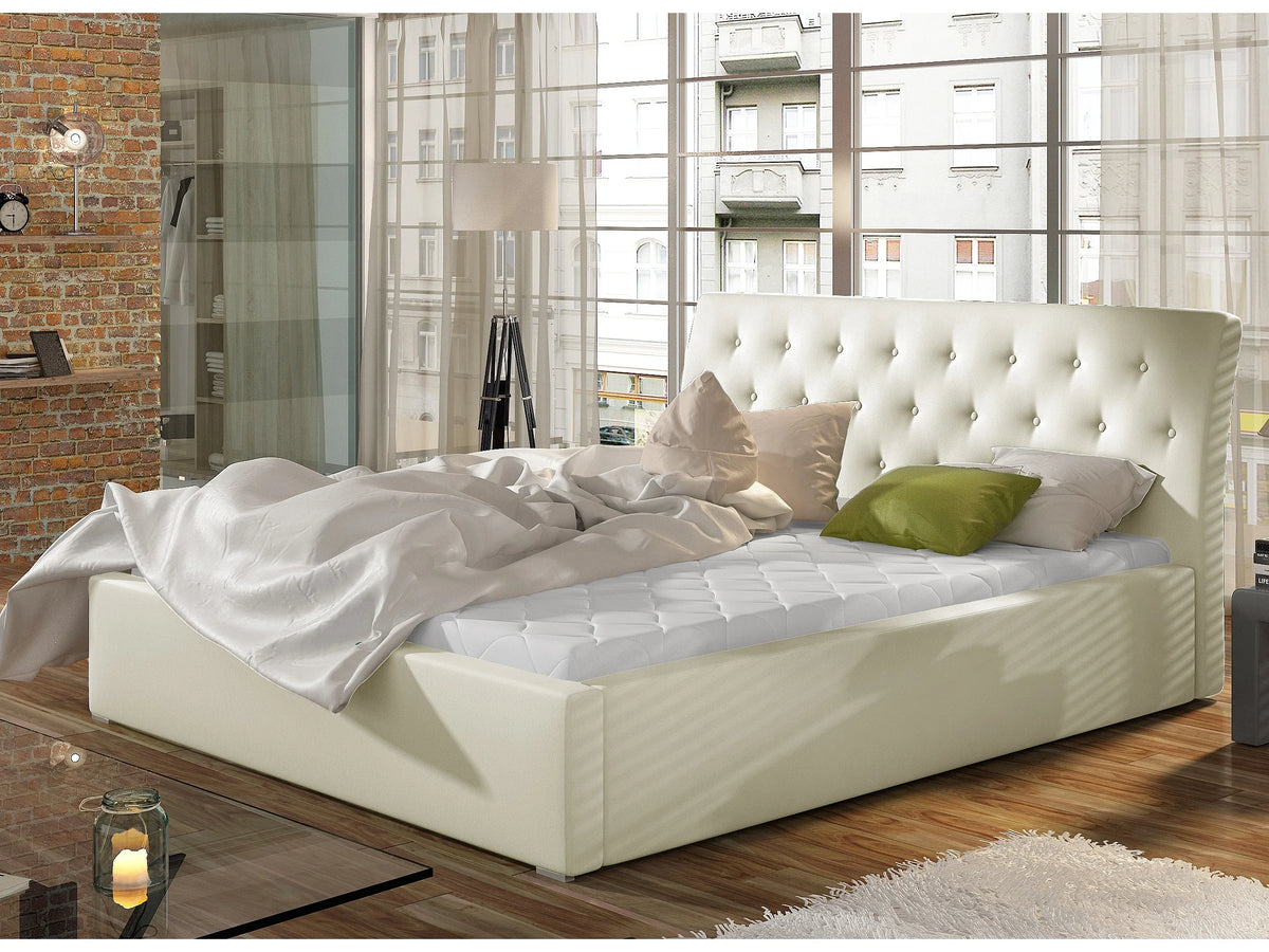 Lit Coffre 200x200 Simili Cuir Crème Capitonné — vue 6