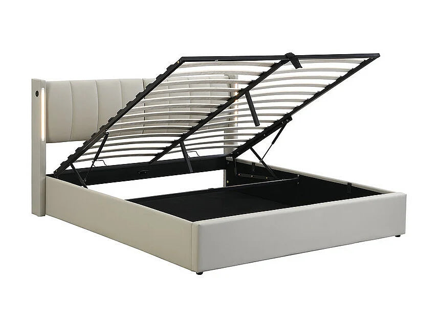 Lit Coffre 140x200 Simili Cuir Gris avec LED et Port USB — vue 5