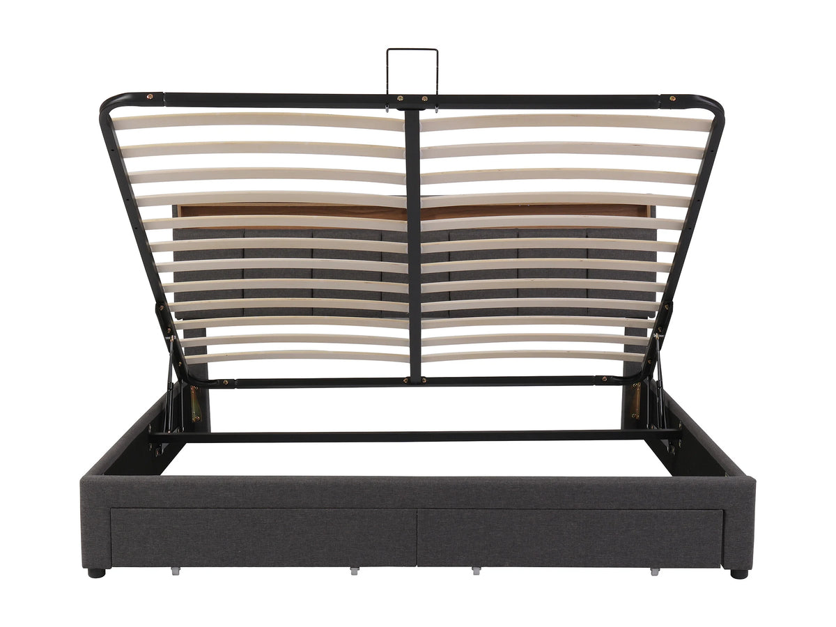 Lit Coffre 160x200 Tissu Lin Gris avec LED et Tiroirs — vue 5