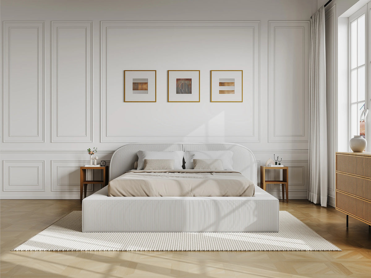 Lit Coffre 180x200 Velours Côtelé Crème — vue 2