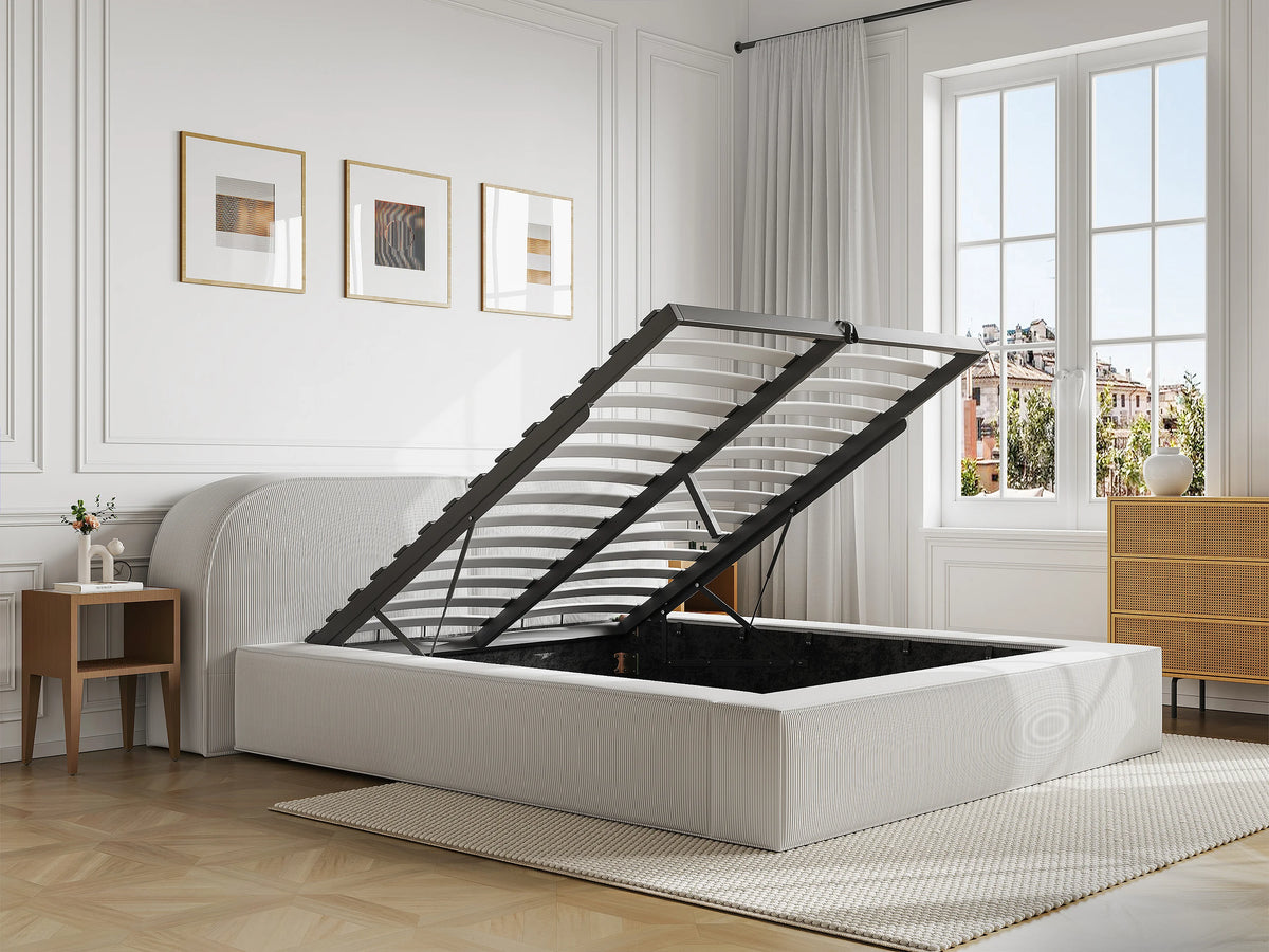 Lit Coffre 180x200 Velours Côtelé Crème — vue 3