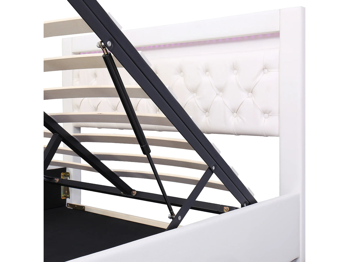 Lit Coffre 160x200 Simili Cuir Beige Capitonné avec Chevets, LED et Port USB — vue 9