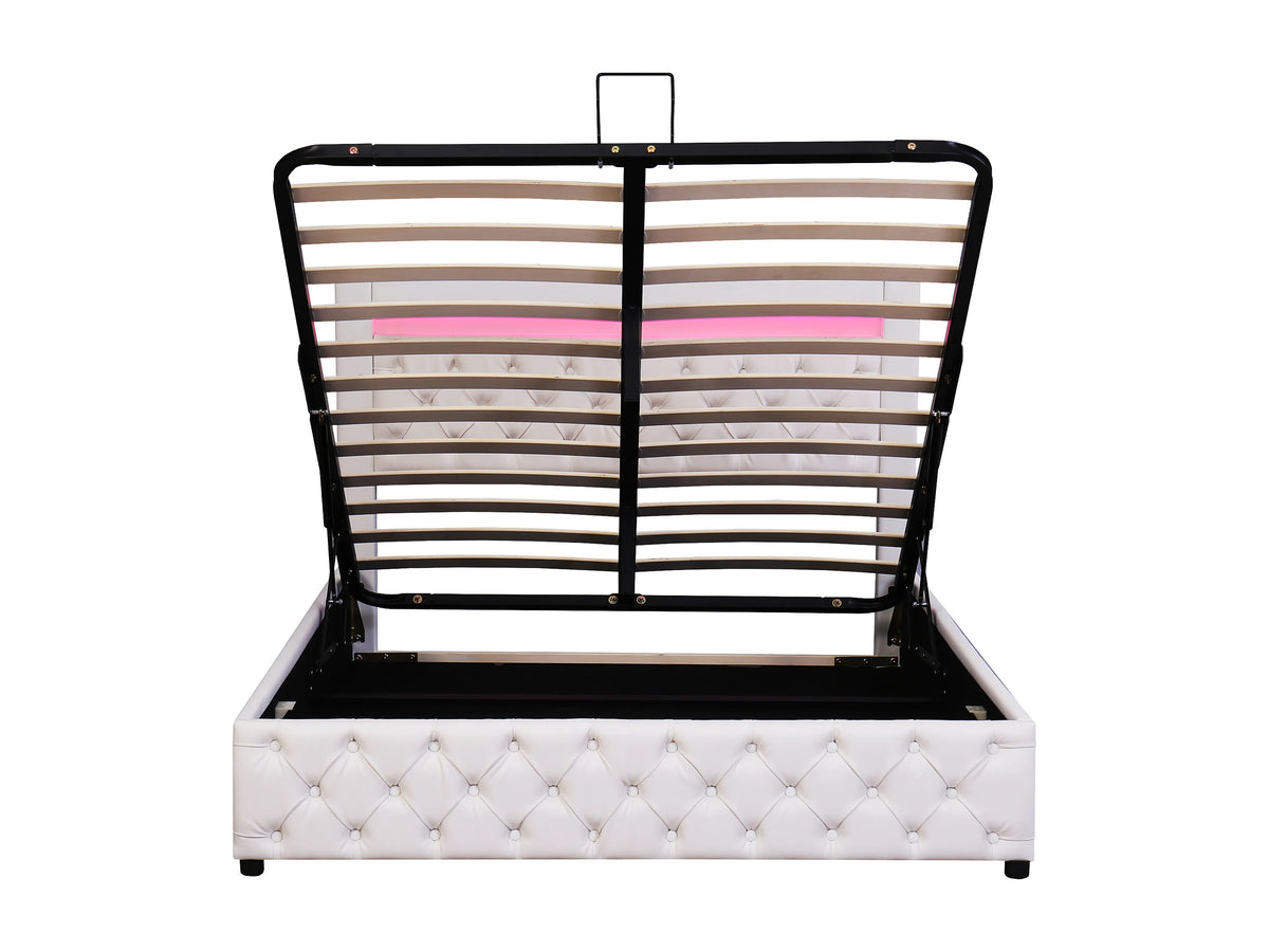 Lit Coffre 160x200 Simili Cuir Beige Capitonné avec Chevets, LED et Port USB — vue 4
