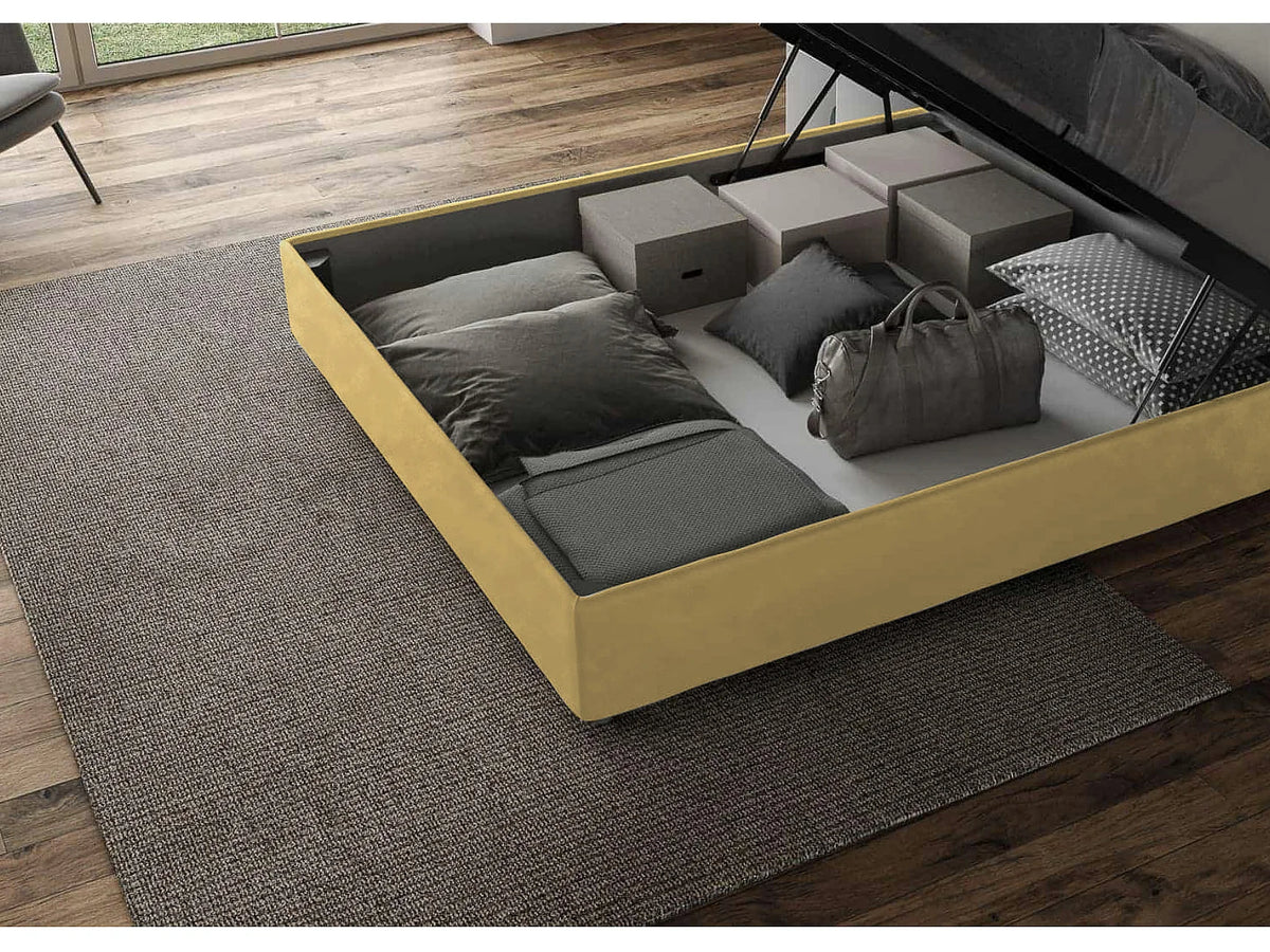 Lit Coffre 90x190 Microfibre Jaune — vue 5
