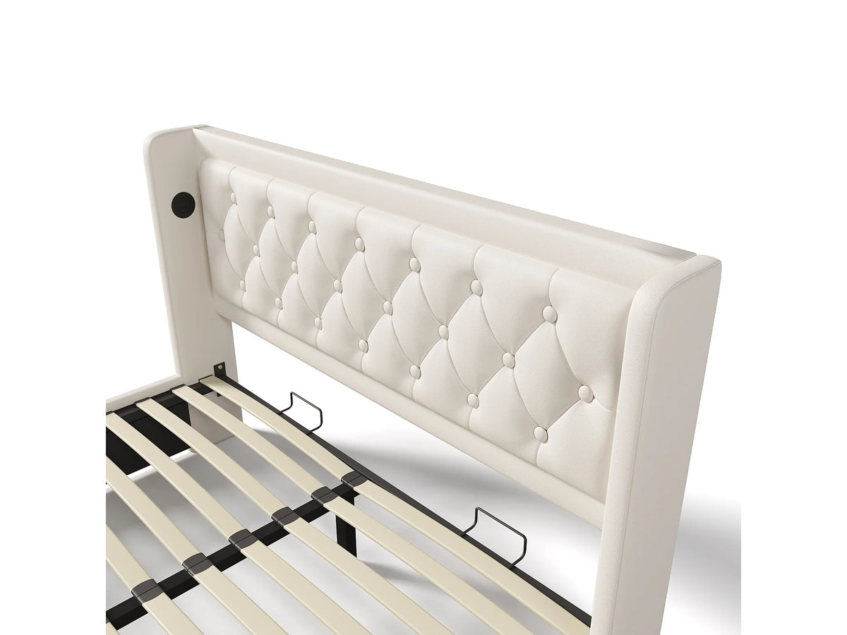 Lit Coffre 180x200 Simili Cuir Blanc Capitonné avec LED et Port USB — vue 9