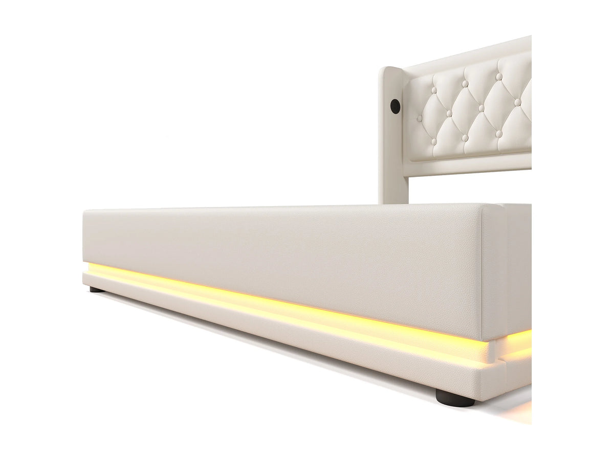 Lit Coffre 180x200 Simili Cuir Blanc Capitonné avec LED et Port USB — vue 10