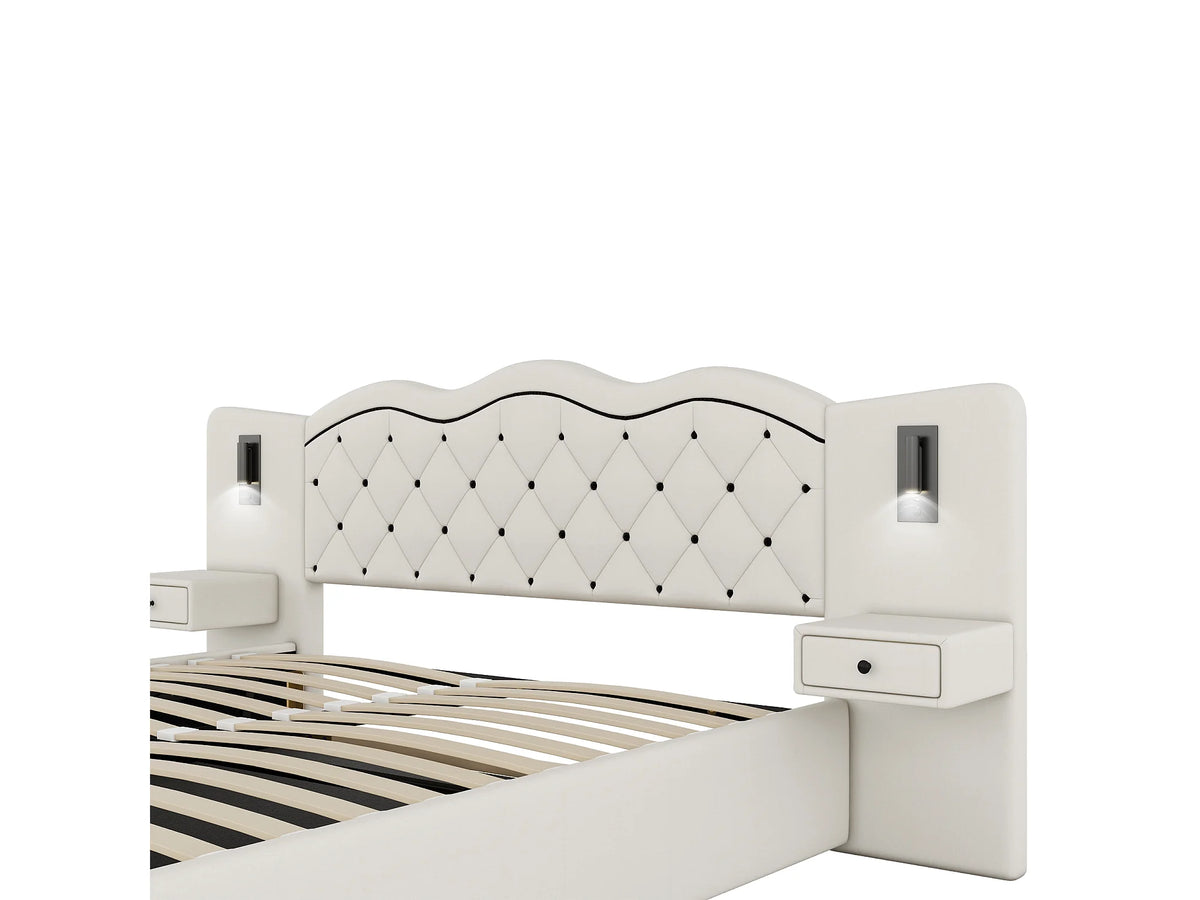 Lit Coffre 180x200 Tissu Lin Beige avec Chevets, LED et Port USB — vue 9