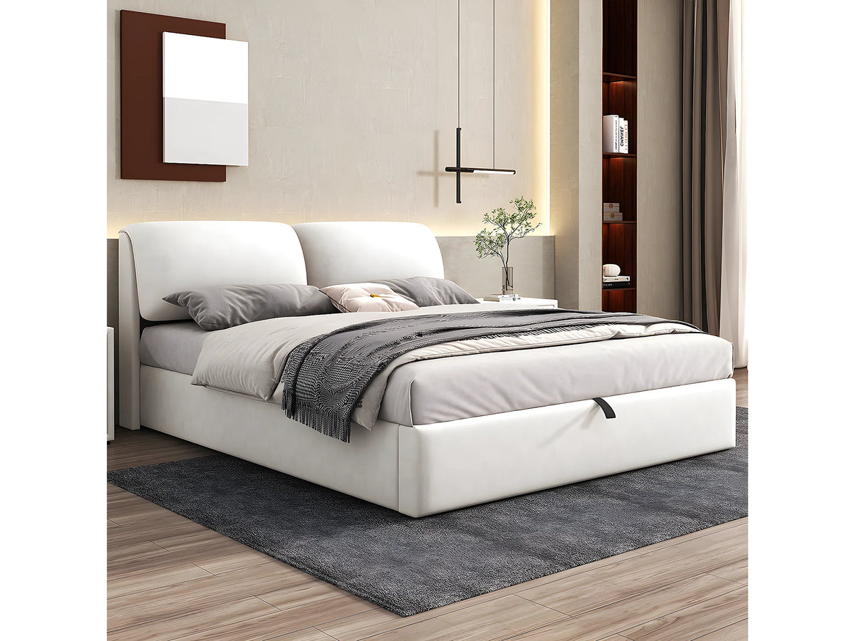 Lit Coffre 180x200 Velours Beige avec Tiroirs