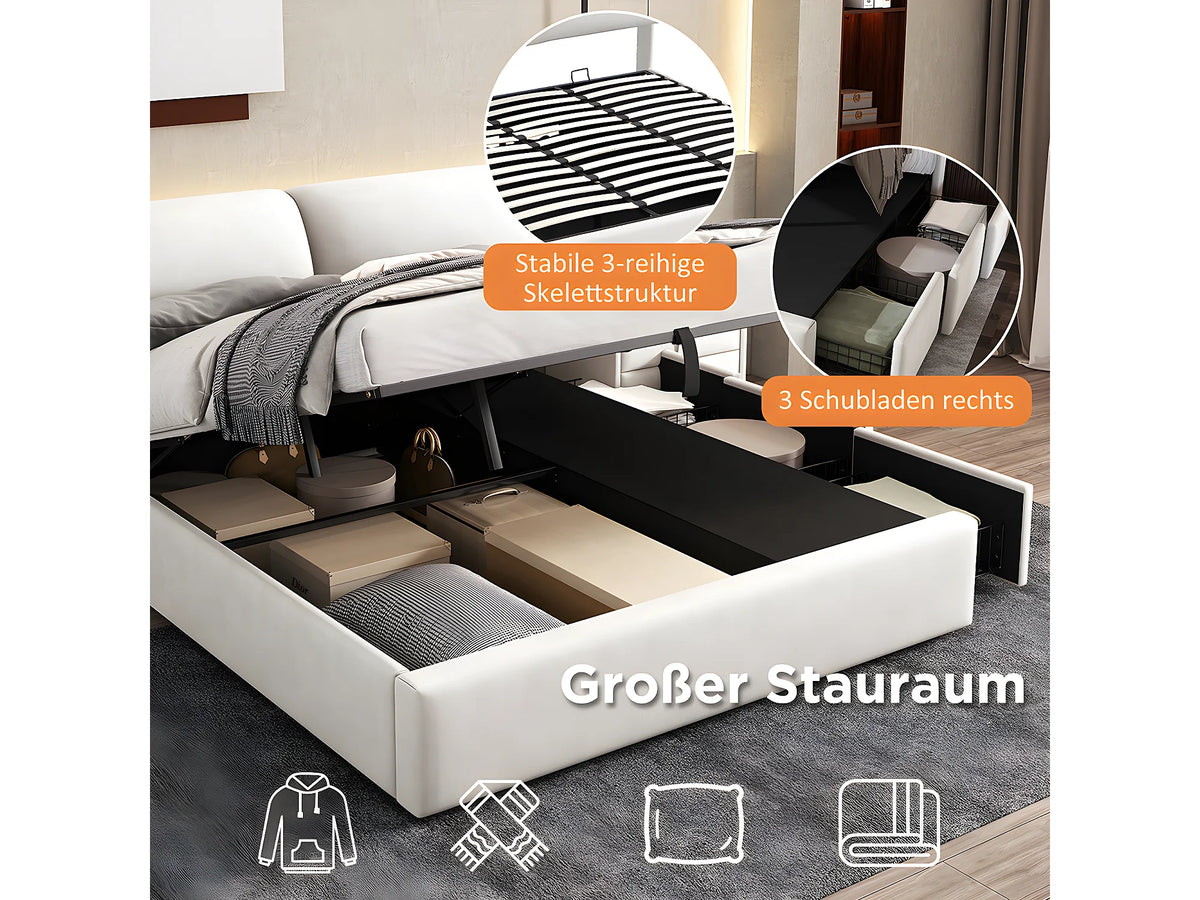 Lit Coffre 180x200 Velours Beige avec Tiroirs — vue 2