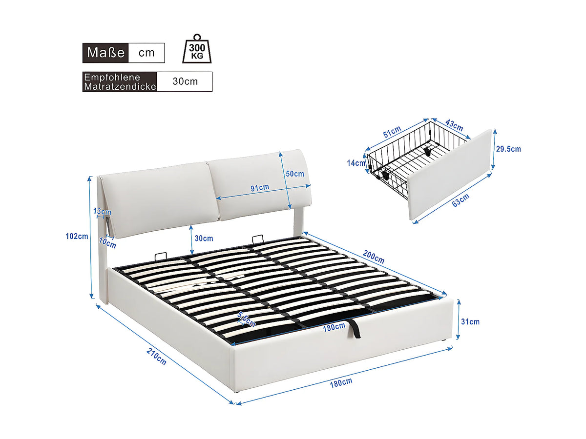 Lit Coffre 180x200 Velours Beige avec Tiroirs — vue 3