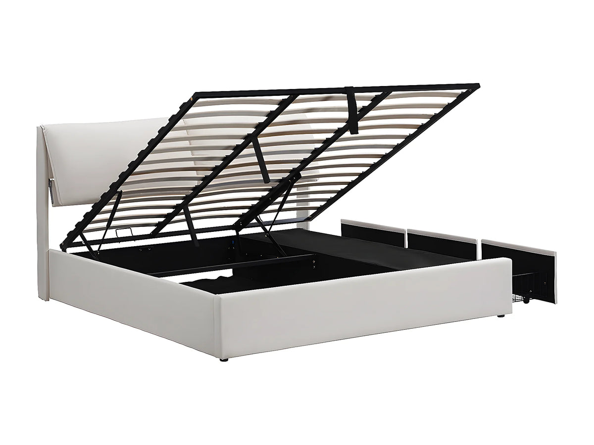 Lit Coffre 180x200 Velours Beige avec Tiroirs — vue 4