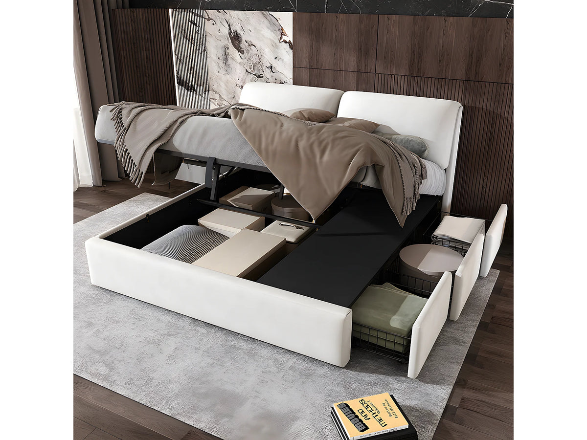 Lit Coffre 180x200 Velours Beige avec Tiroirs — vue 5