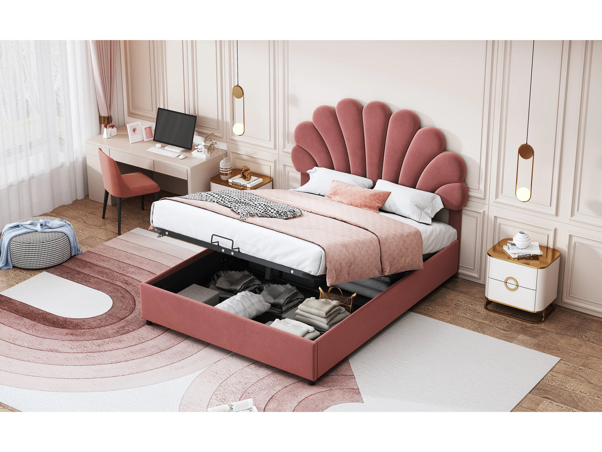 Lit Coffre 140x200 Velours Rose — vue 4