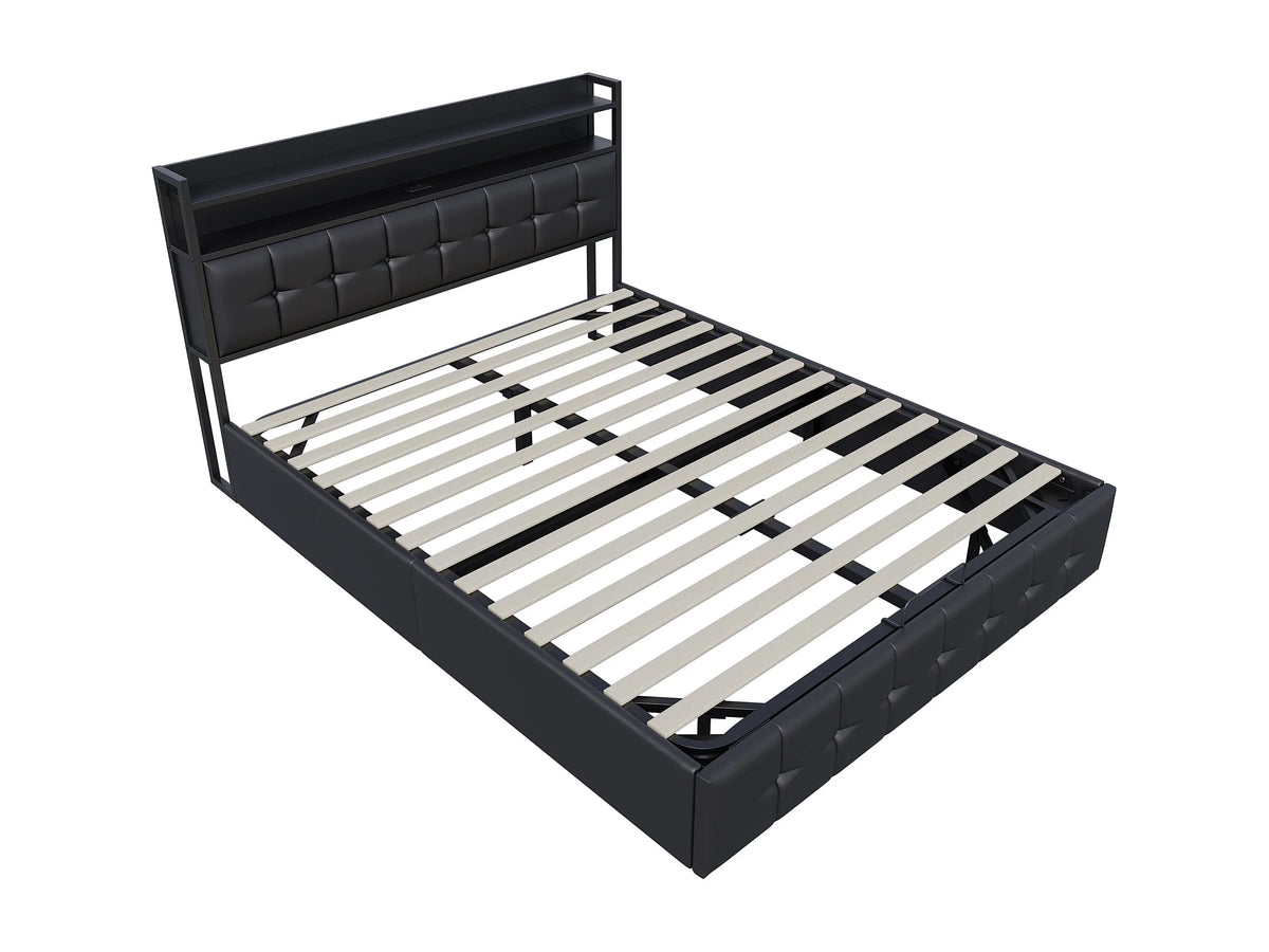 Lit Coffre 140x200 Simili Cuir Noir avec LED et Port USB — vue 5