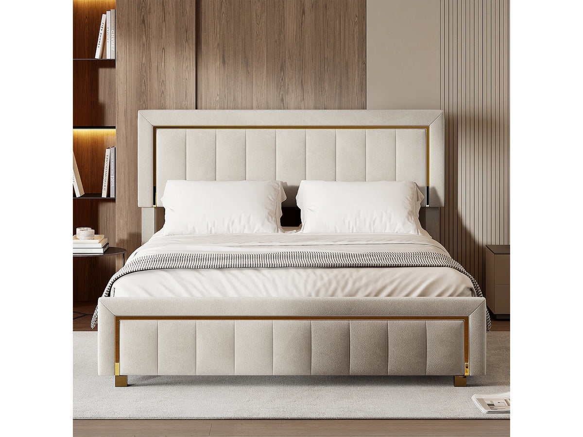 Lit Coffre 140x200 Velours Beige — vue 2