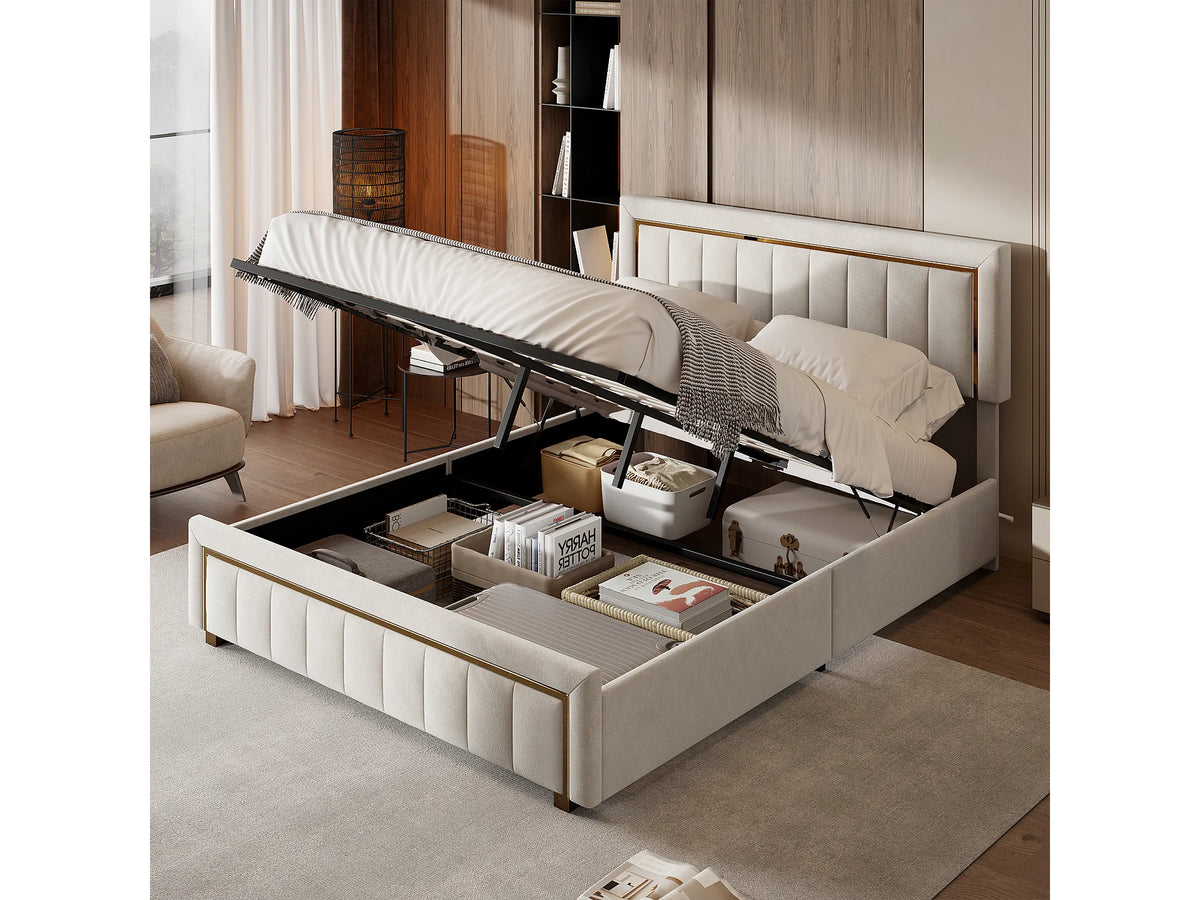 Lit Coffre 140x200 Velours Beige — vue 3
