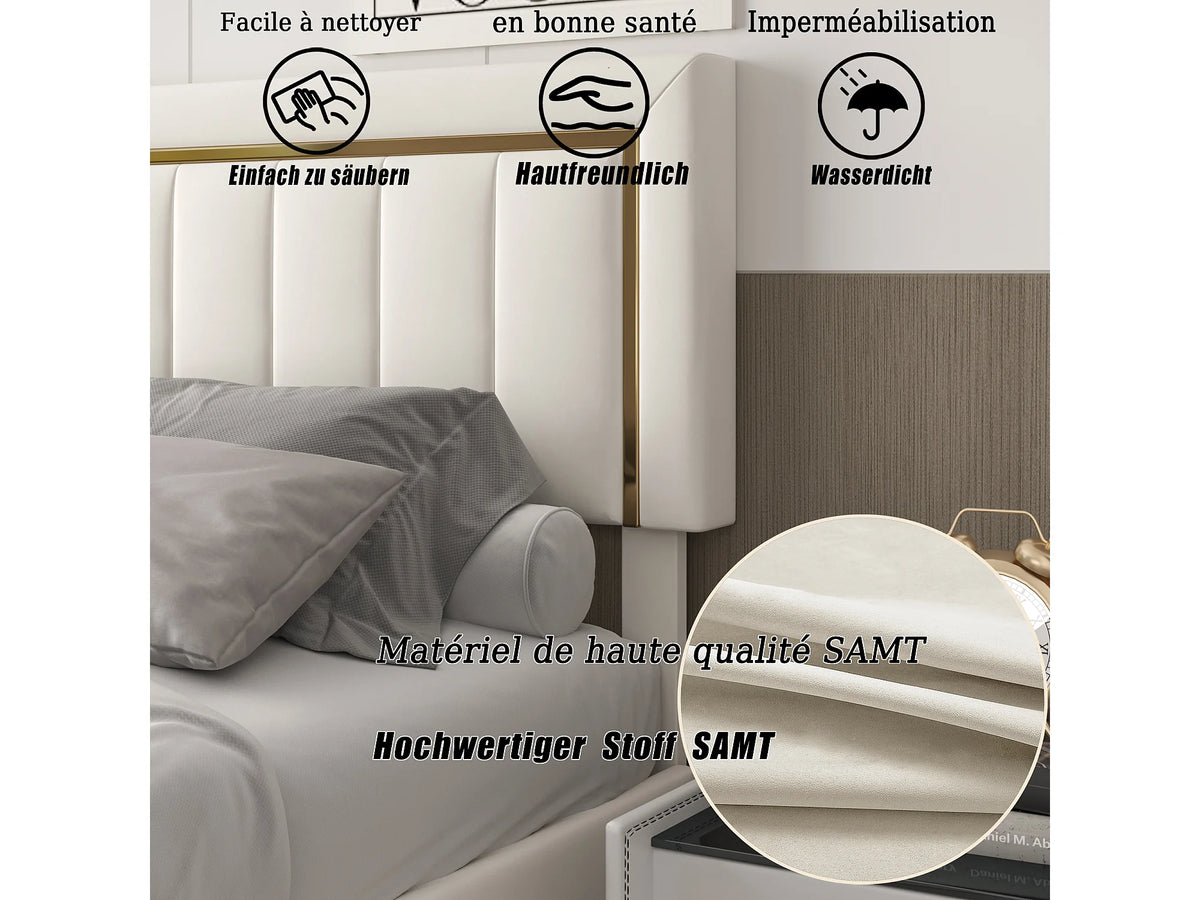 Lit Coffre 140x200 Velours Beige — vue 8