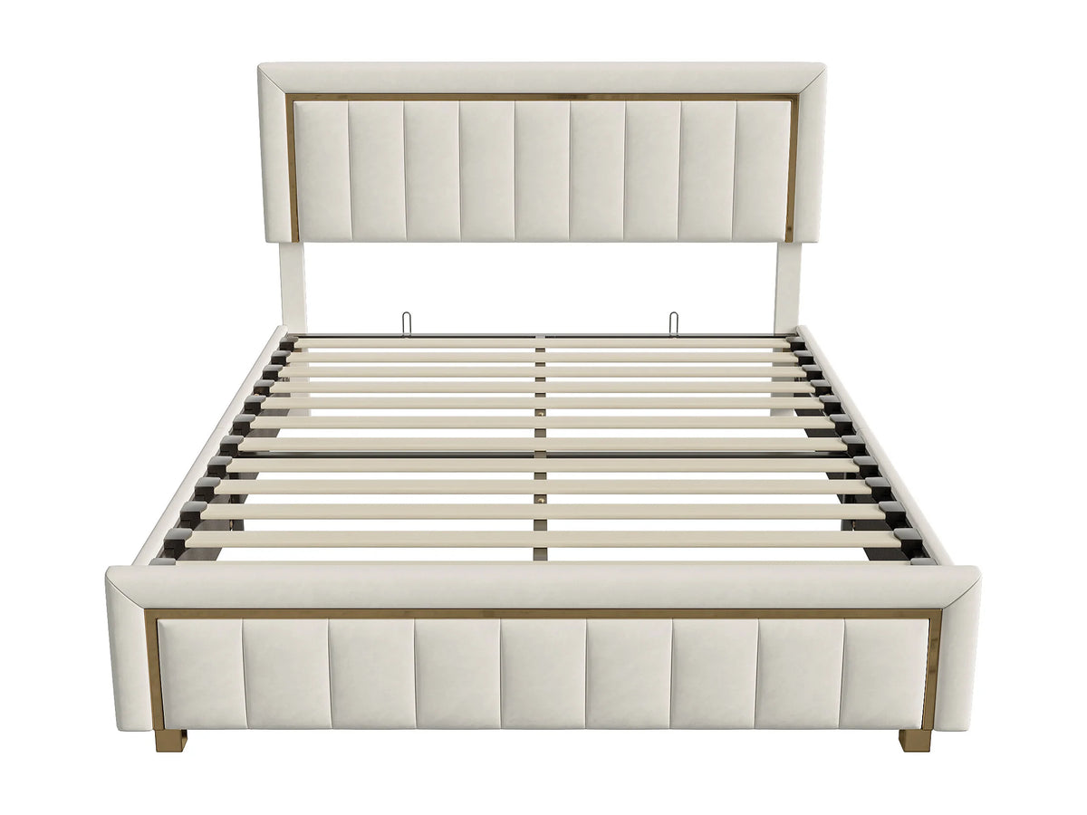 Lit Coffre 140x200 Velours Beige — vue 4