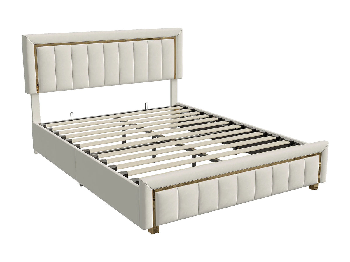 Lit Coffre 140x200 Velours Beige — vue 5