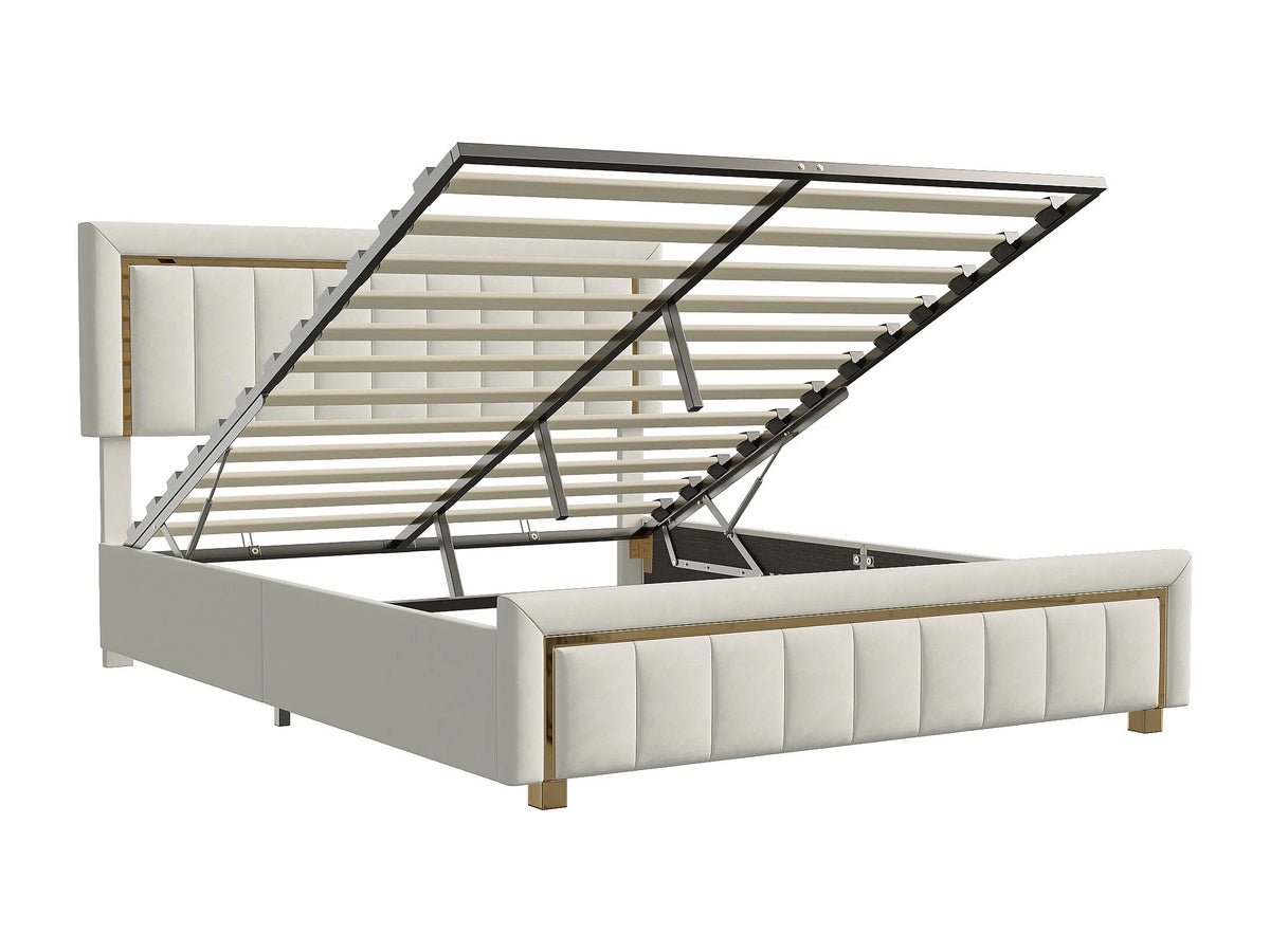 Lit Coffre 140x200 Velours Beige — vue 6