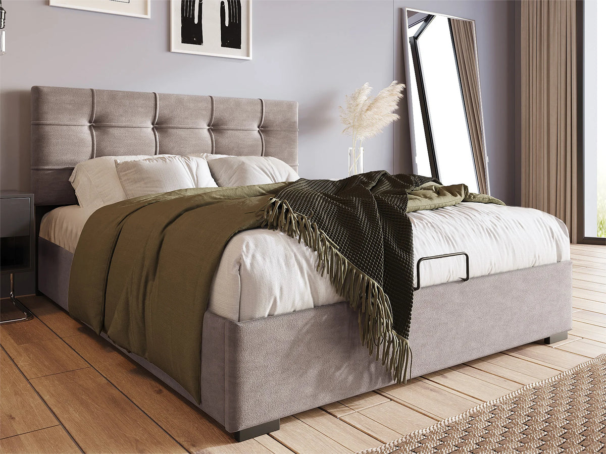Lit Coffre 90x200 Velours Gris Capitonné