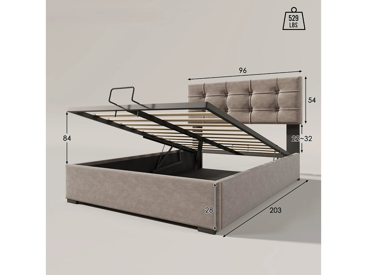 Lit Coffre 90x200 Velours Gris Capitonné — vue 6
