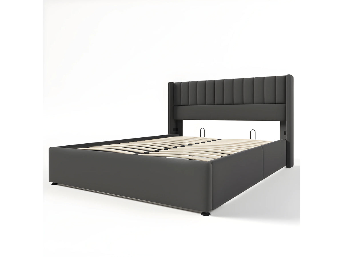 Lit Coffre 180x200 Tissu Lin Gris — vue 5