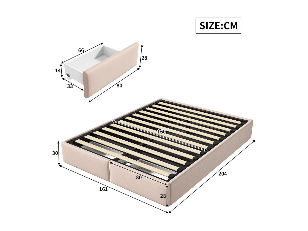 Lit Coffre 160x200 Tissu Lin Beige avec Tiroirs — vue 9