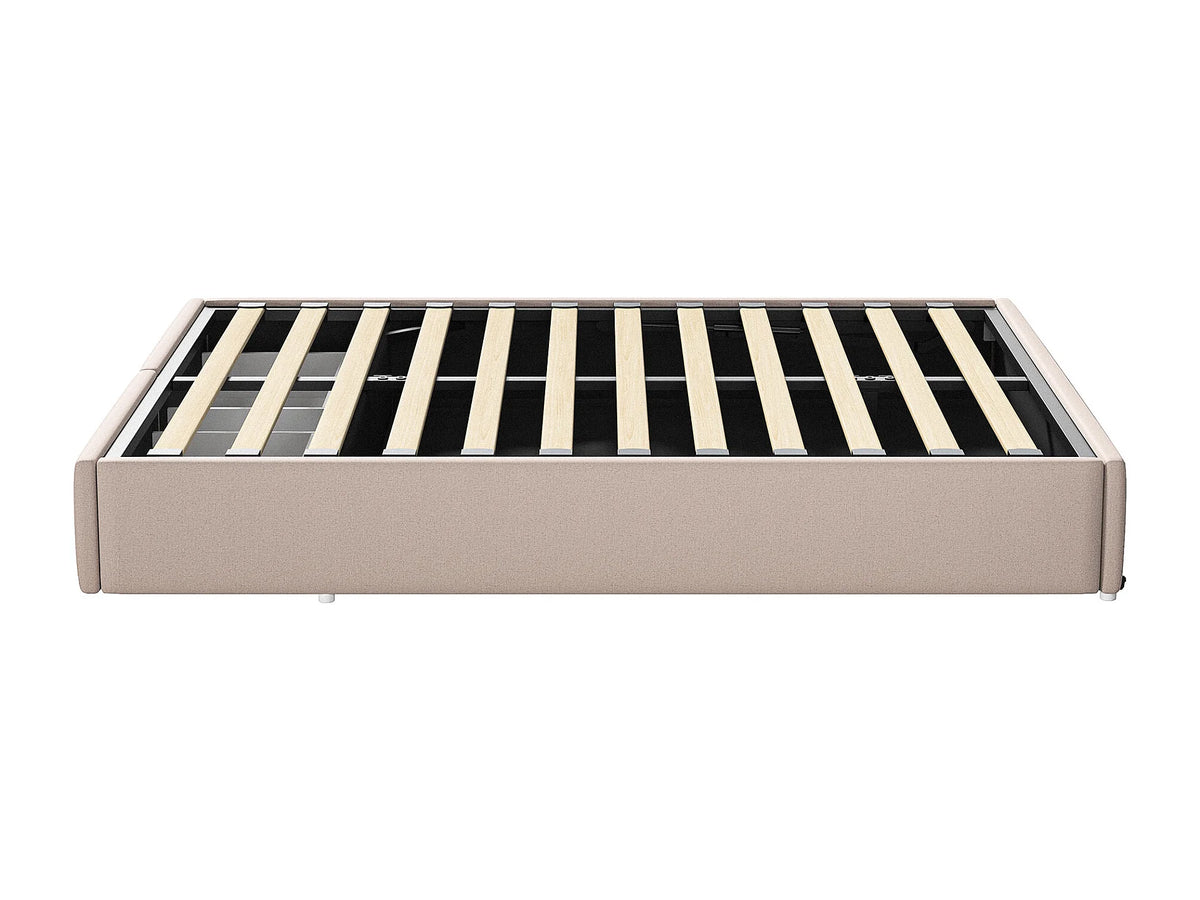 Lit Coffre 160x200 Tissu Lin Beige avec Tiroirs — vue 7