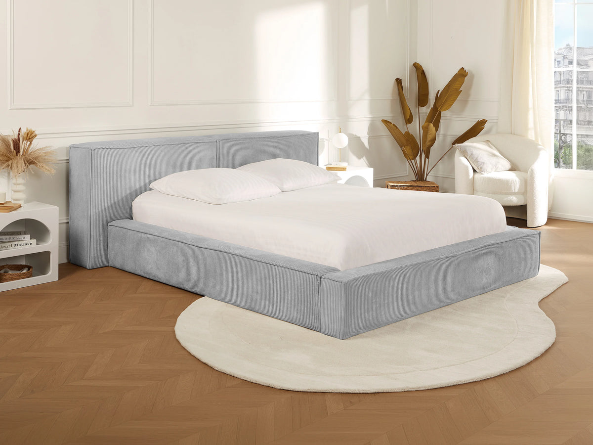 Lit Coffre 180x200 Velours Côtelé Gris clair avec Matelas - TIMANO