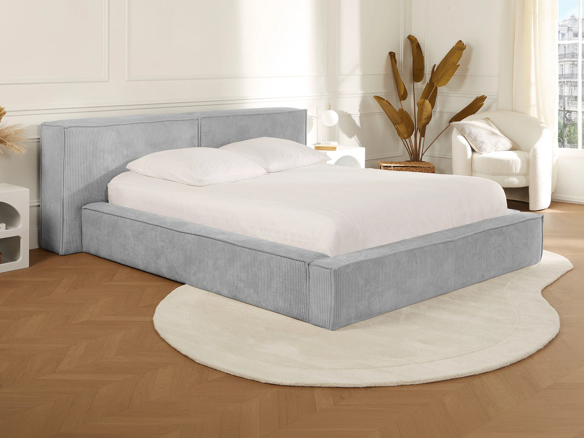 Lit Coffre 180x200 Velours Côtelé Gris clair avec Matelas - TIMANO — vue 3