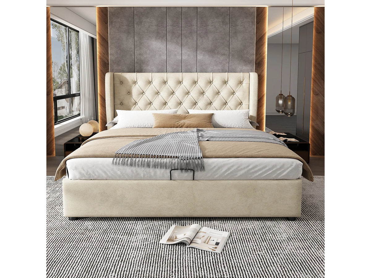 Lit Coffre 140x190 Velours Beige — vue 4