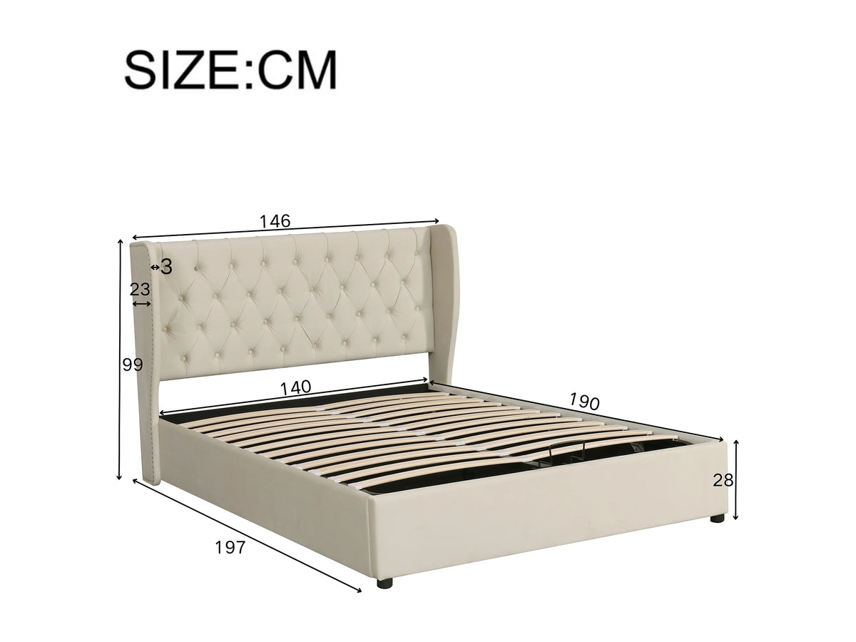 Lit Coffre 140x190 Velours Beige — vue 8