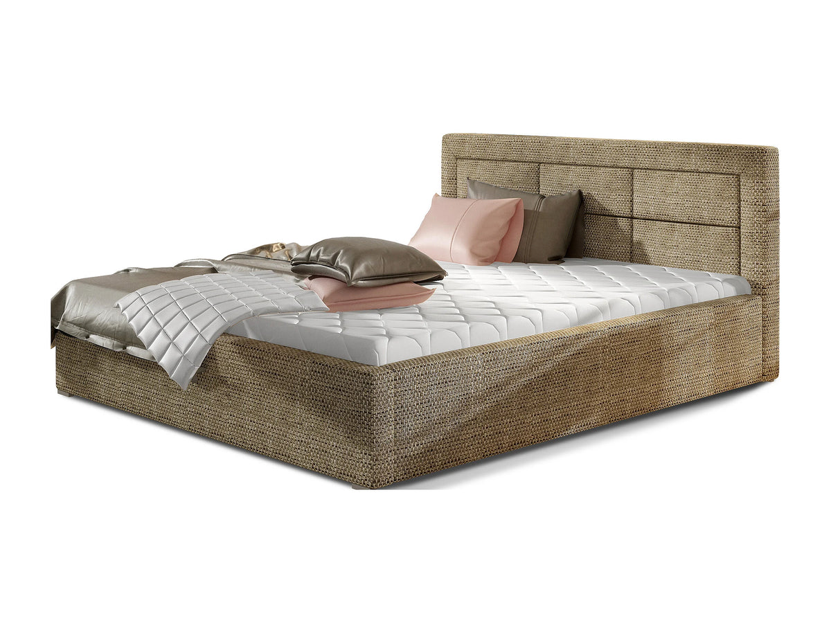 Lit Coffre 200x200 Tissu Beige Capitonné — vue 4