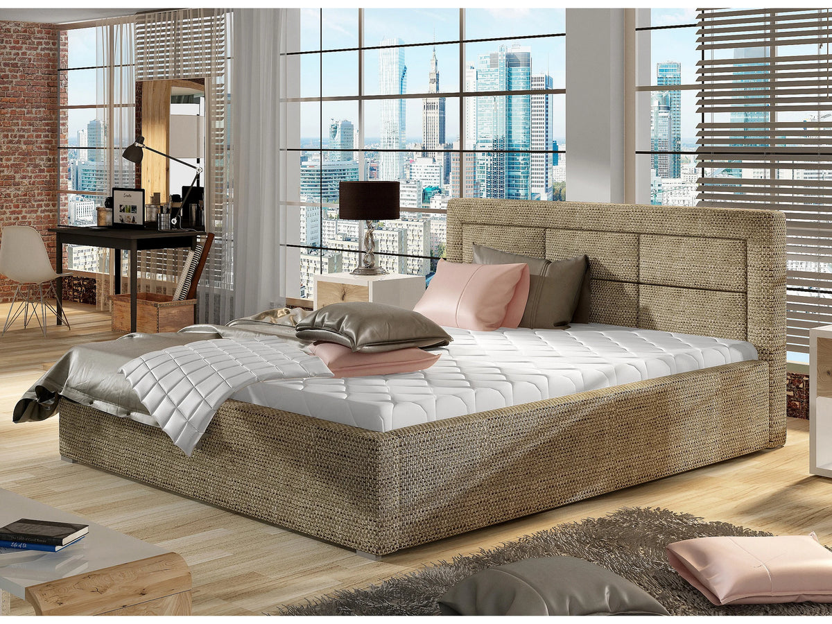 Lit Coffre 200x200 Tissu Beige Capitonné — vue 7