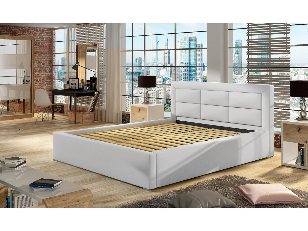 Lit Coffre 200x200 Tissu Beige Capitonné — vue 2