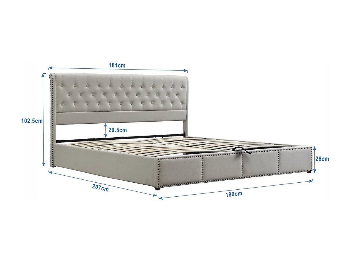 Lit Coffre 180x200 Tissu Lin Gris clair — vue 5