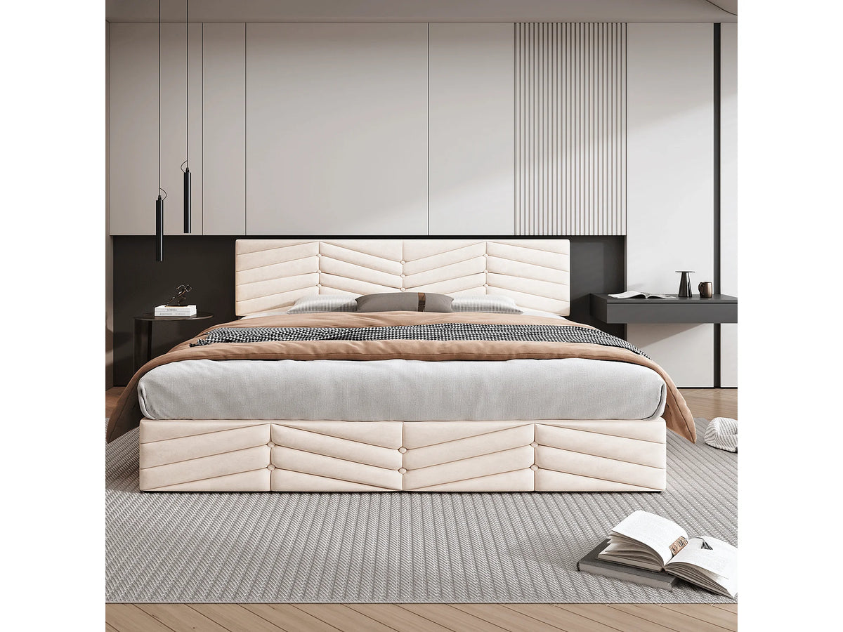 Lit Coffre 180x200 Velours Beige — vue 2