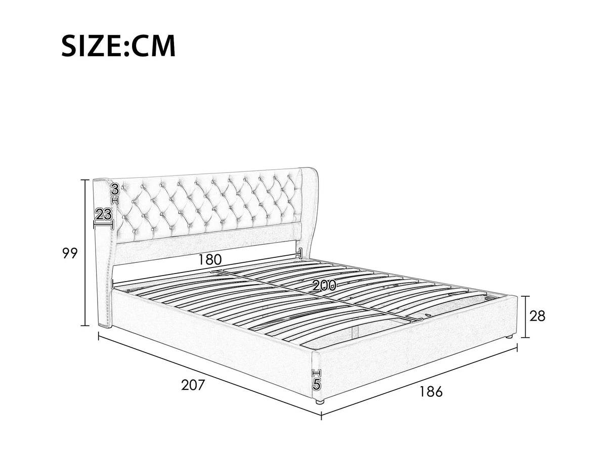 Lit Coffre 180x200 Velours Beige Capitonné — vue 6
